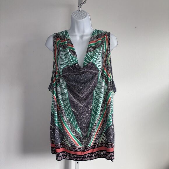 Calvin Klein Womens Multi Color Print Sleeveless Drape Neck Tank Top Size 3X NWT - Picture 4 of 9